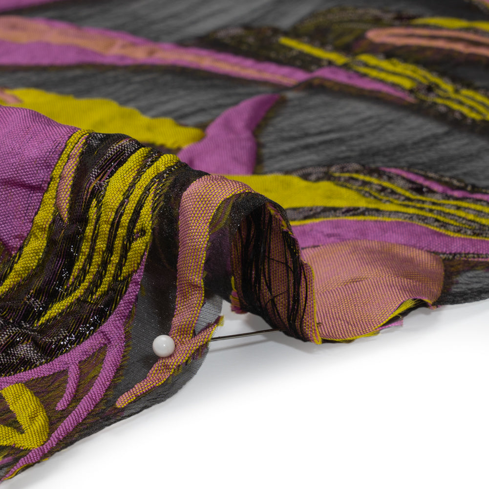 Metallic Luxury Burnout Brocade - Purple, Green and Black Magical Leaves - Detail