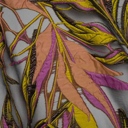 Metallic Luxury Burnout Brocade - Purple, Green and Black Magical Leaves