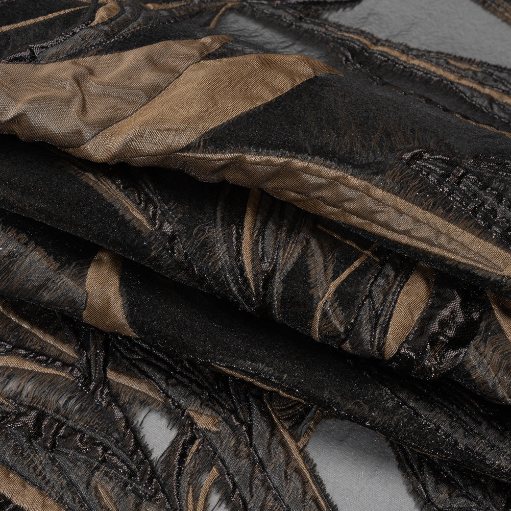 Metallic Luxury Burnout Brocade - Mole Brown and Black Magical Leaves