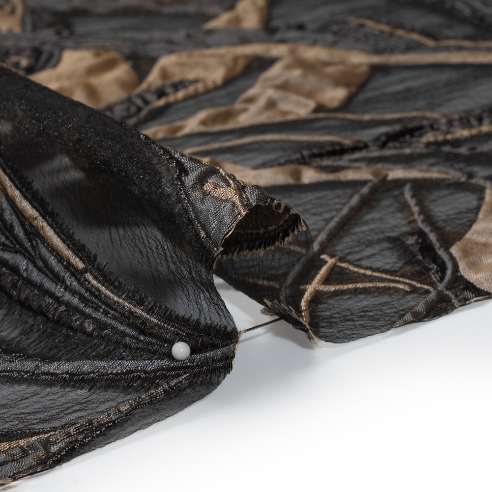 Metallic Luxury Burnout Brocade - Mole Brown and Black Magical Leaves