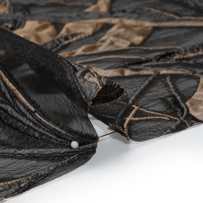 Metallic Luxury Burnout Brocade - Mole Brown and Black Magical Leaves