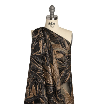 Metallic Luxury Burnout Brocade - Mole Brown and Black Magical Leaves