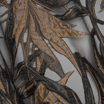 Metallic Luxury Burnout Brocade - Mole Brown and Black Magical Leaves