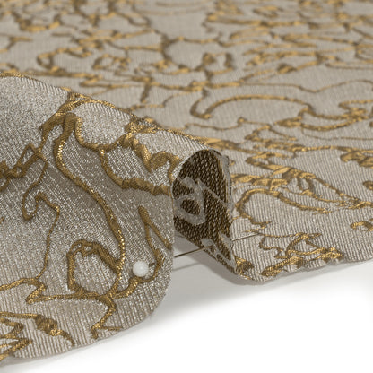 Metallic Luxury Brocade - Gray and Gold Floral Outlines