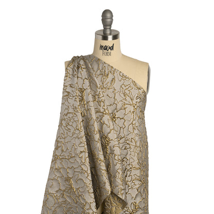 Metallic Luxury Brocade - Gray and Gold Floral Outlines