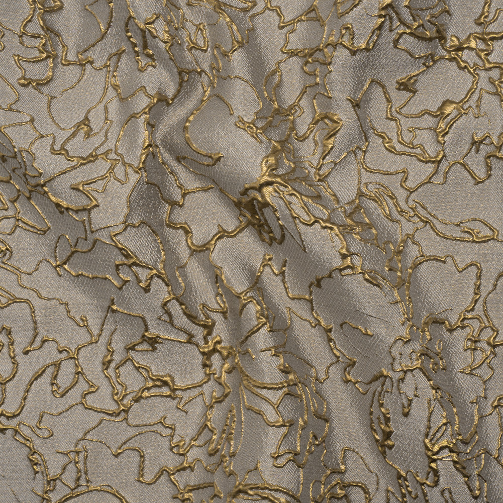 Metallic Luxury Brocade - Gray and Gold Floral Outlines