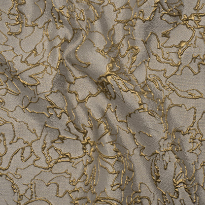 Metallic Luxury Brocade - Gray and Gold Floral Outlines