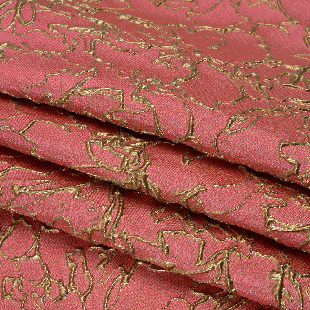 Metallic Luxury Brocade - Rose Pink and Gold Floral Outlines