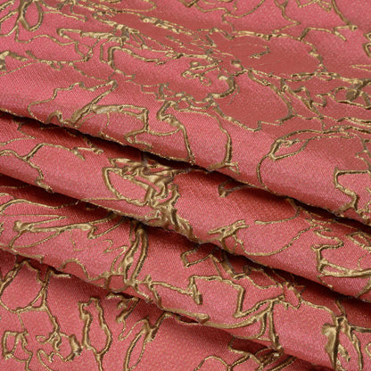 Metallic Luxury Brocade - Rose Pink and Gold Floral Outlines