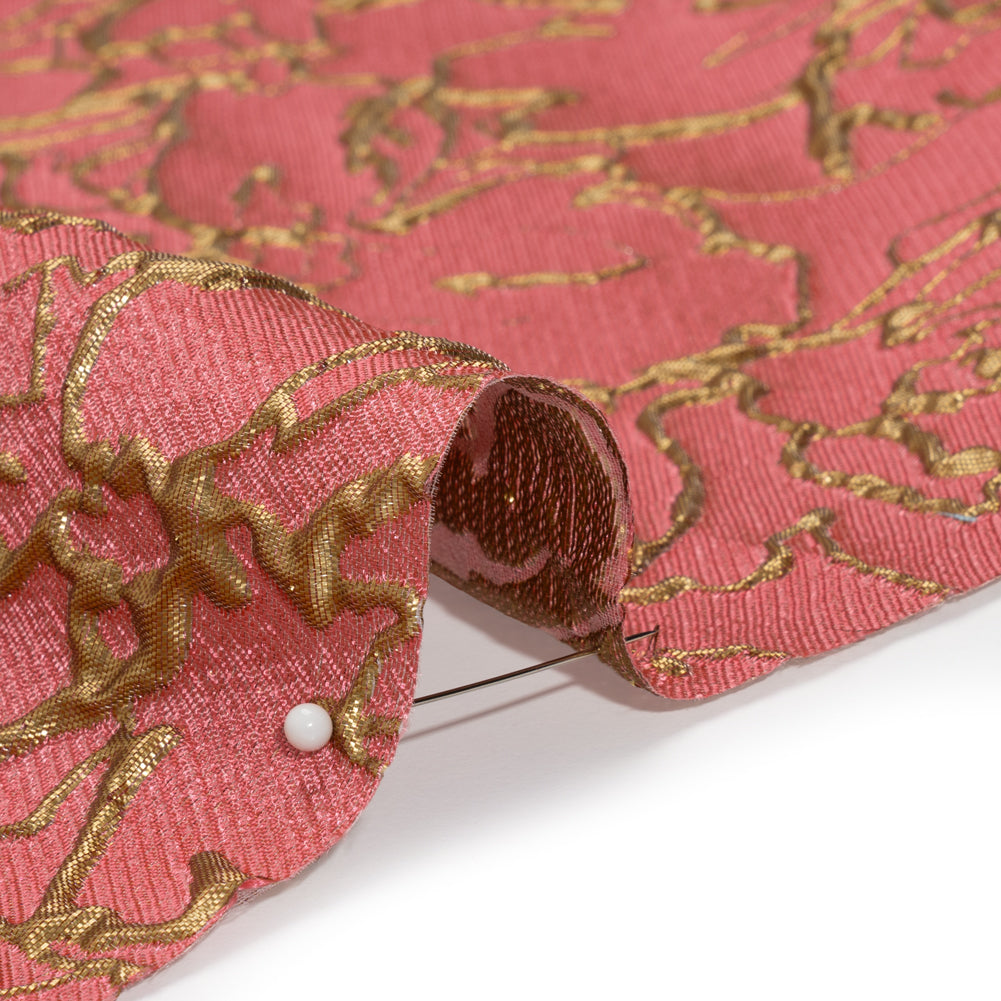 Metallic Luxury Brocade - Rose Pink and Gold Floral Outlines