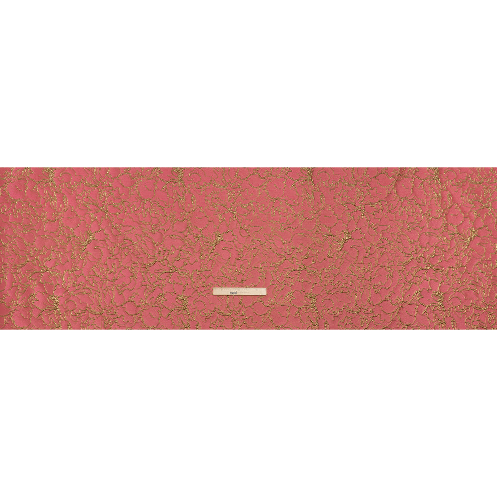 Metallic Luxury Brocade - Rose Pink and Gold Floral Outlines