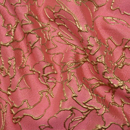 Metallic Luxury Brocade - Rose Pink and Gold Floral Outlines