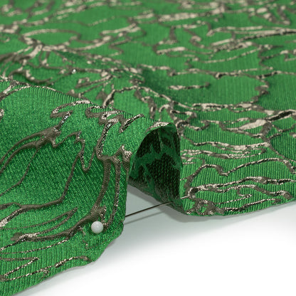 Metallic Luxury Brocade - Kelly Green and Silver Floral Outlines