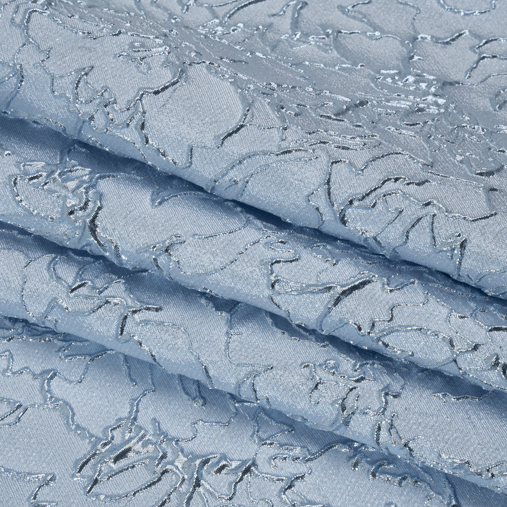 Metallic Luxury Brocade - Sky Blue Floral Outlines