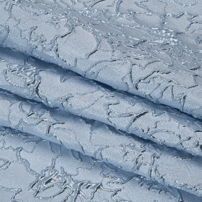 Metallic Luxury Brocade - Sky Blue Floral Outlines