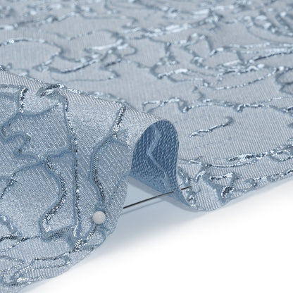 Metallic Luxury Brocade - Sky Blue Floral Outlines