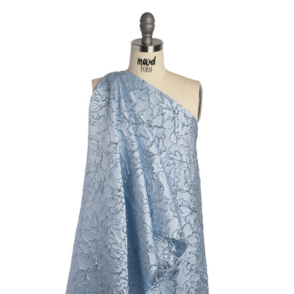 Metallic Luxury Brocade - Sky Blue Floral Outlines