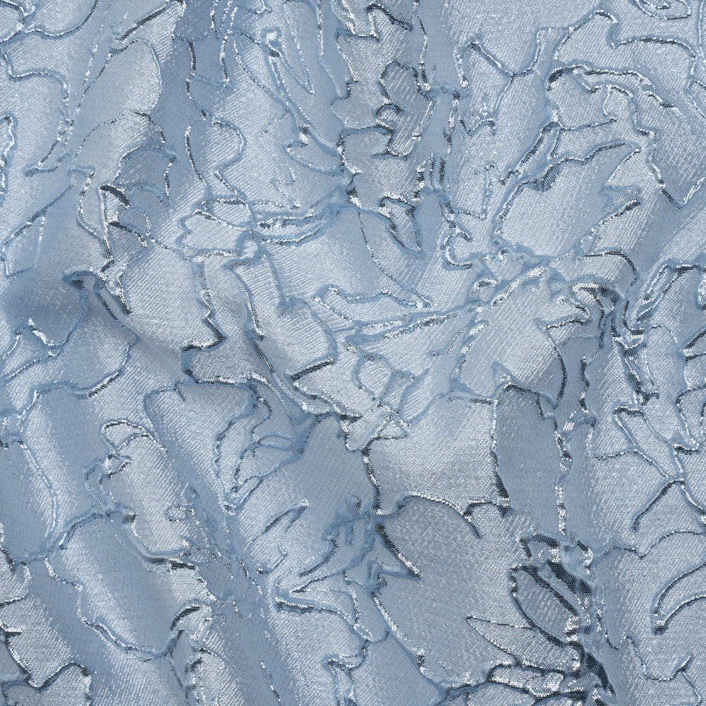 Metallic Luxury Brocade - Sky Blue Floral Outlines