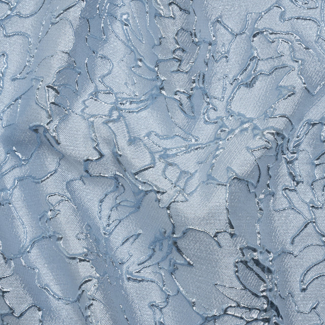 Metallic Luxury Brocade - Sky Blue Floral Outlines