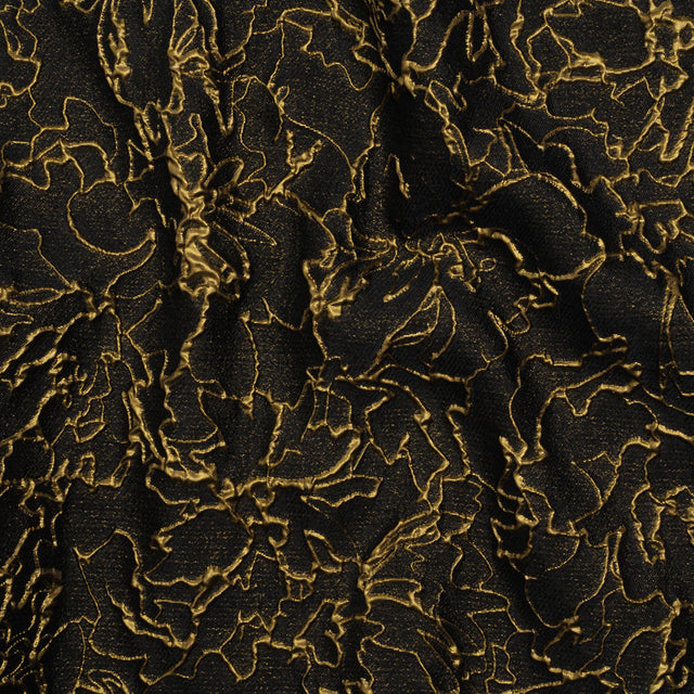 Metallic Luxury Brocade - Black and Gold Floral Outlines