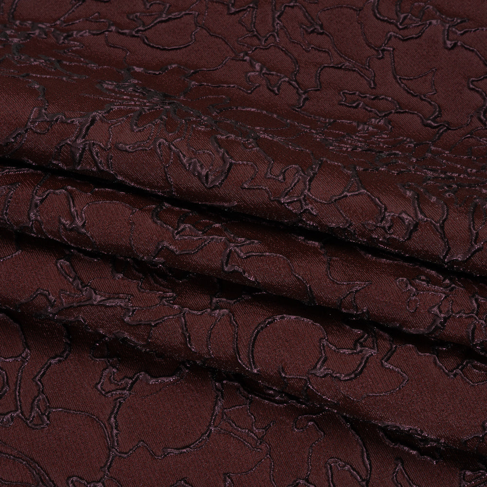 Metallic Luxury Brocade - Burgundy Floral Outlines - Folded