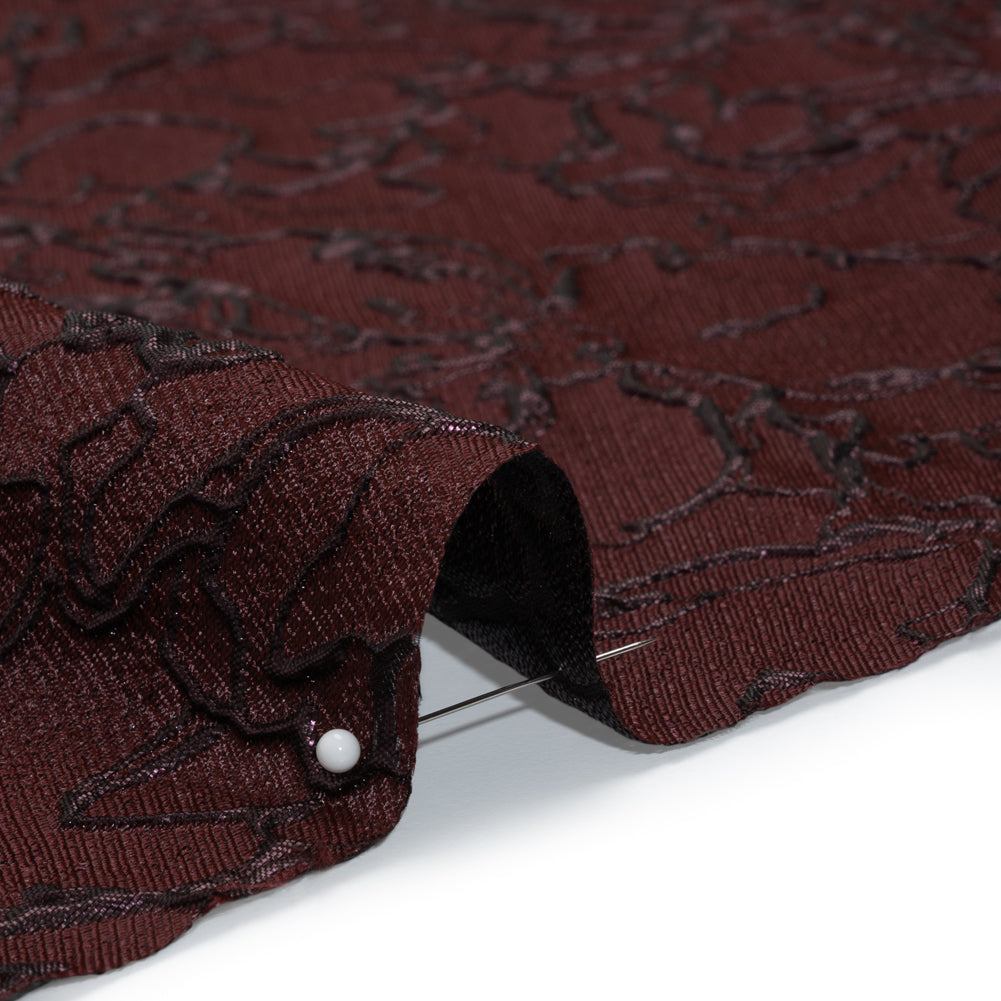 Metallic Luxury Brocade - Burgundy Floral Outlines - Detail
