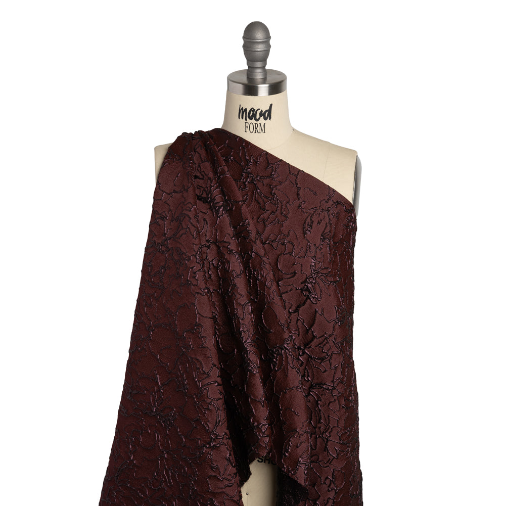 Metallic Luxury Brocade - Burgundy Floral Outlines - Drape