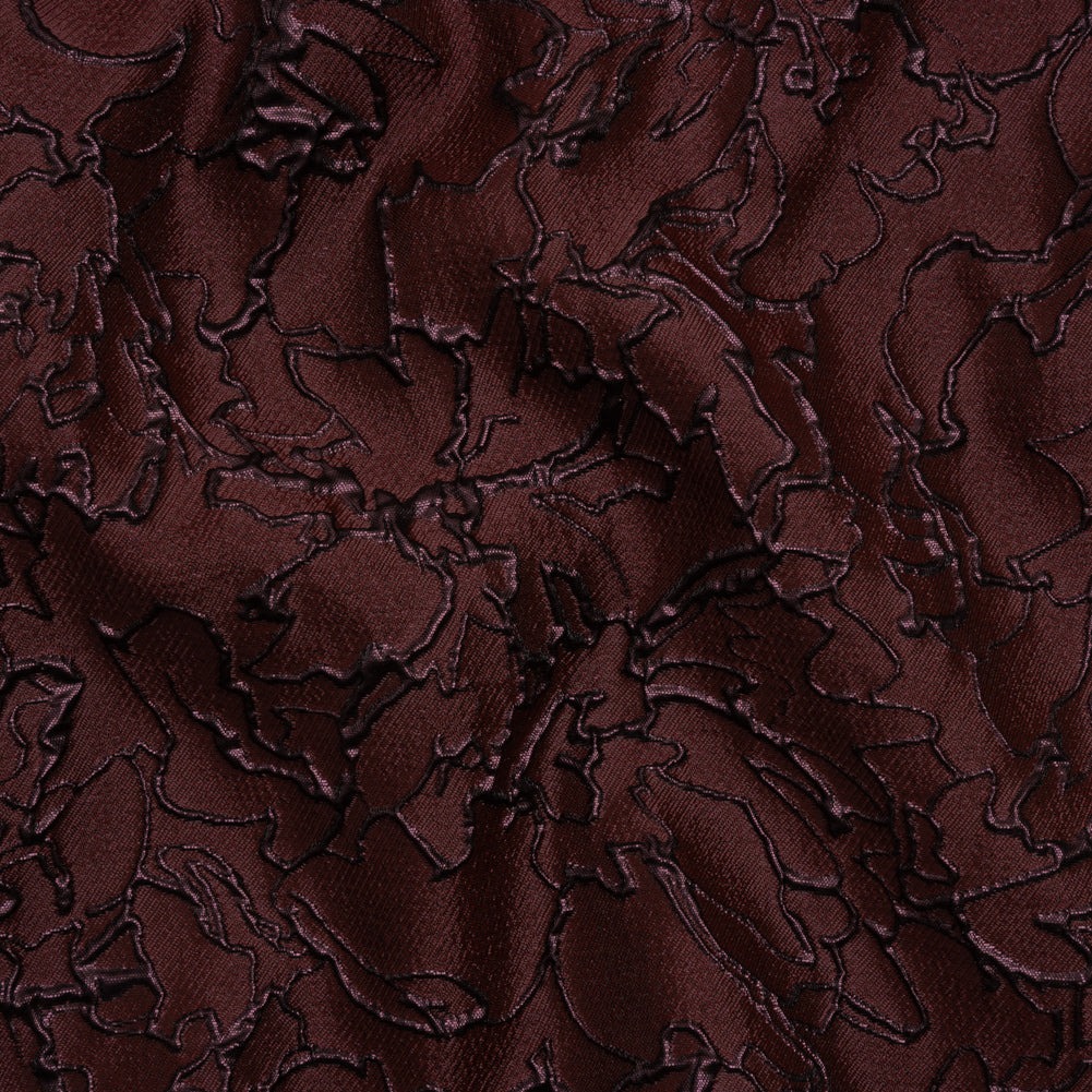 Metallic Luxury Brocade - Burgundy Floral Outlines
