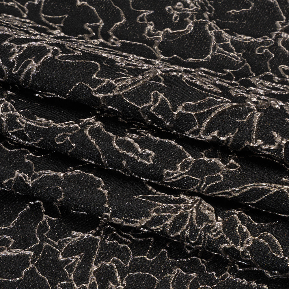 Metallic Luxury Brocade - Black and Silver Floral Outlines