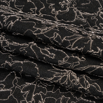 Metallic Luxury Brocade - Black and Silver Floral Outlines