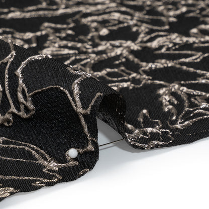 Metallic Luxury Brocade - Black and Silver Floral Outlines