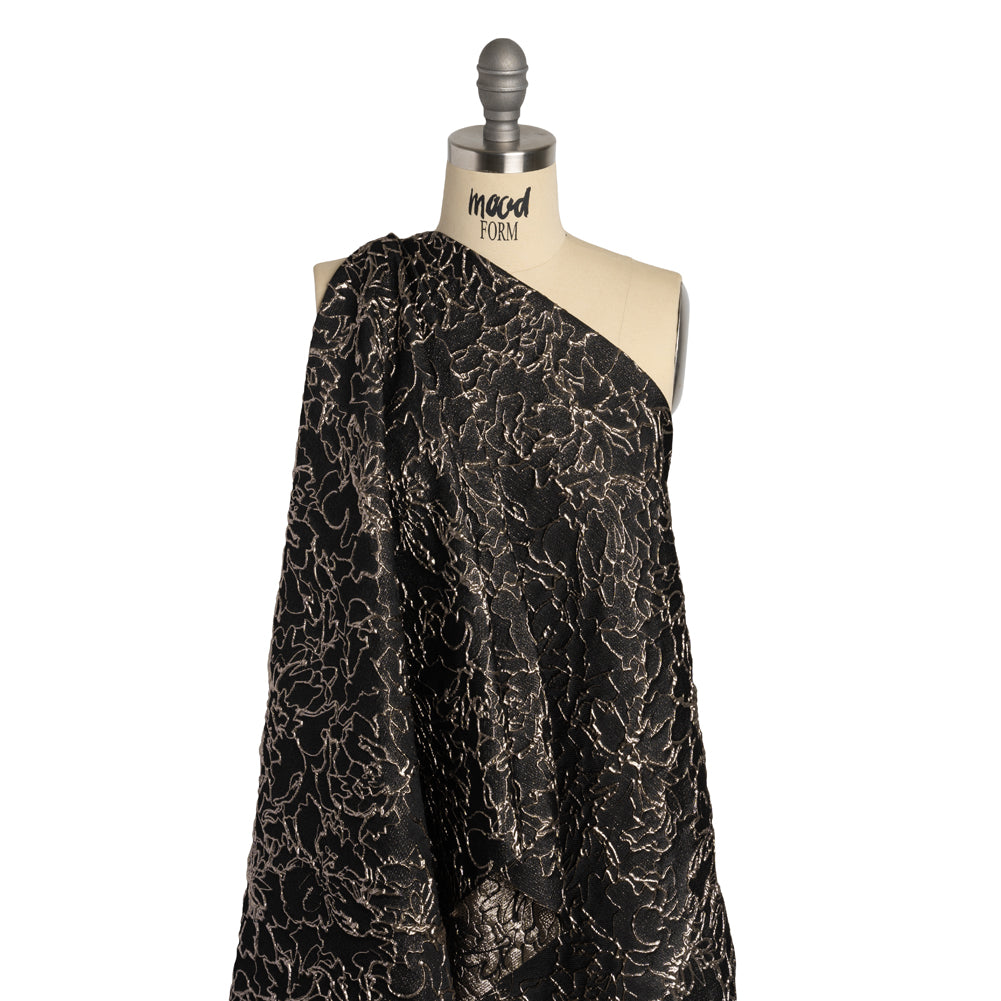 Metallic Luxury Brocade - Black and Silver Floral Outlines