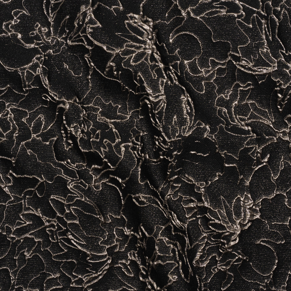 Metallic Luxury Brocade - Black and Silver Floral Outlines