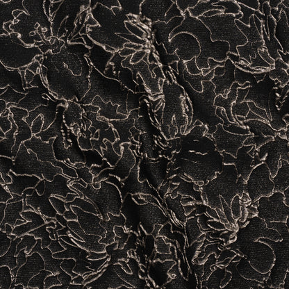 Metallic Luxury Brocade - Black and Silver Floral Outlines