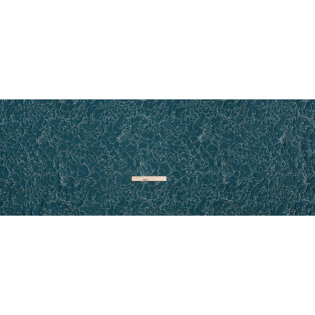 Metallic Luxury Brocade - Teal and Sky Blue Floral Outlines - Full