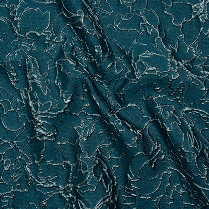 Metallic Luxury Brocade - Teal and Sky Blue Floral Outlines