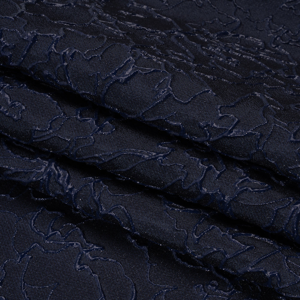 Metallic Luxury Brocade - Navy Floral Outlines