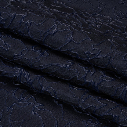 Metallic Luxury Brocade - Navy Floral Outlines