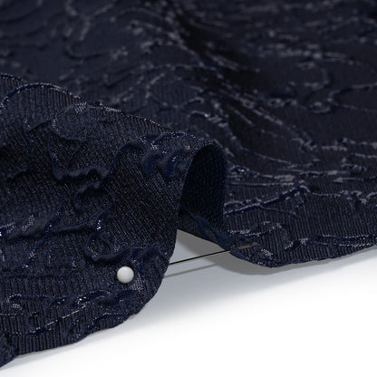 Metallic Luxury Brocade - Navy Floral Outlines