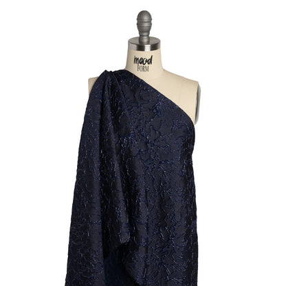 Metallic Luxury Brocade - Navy Floral Outlines