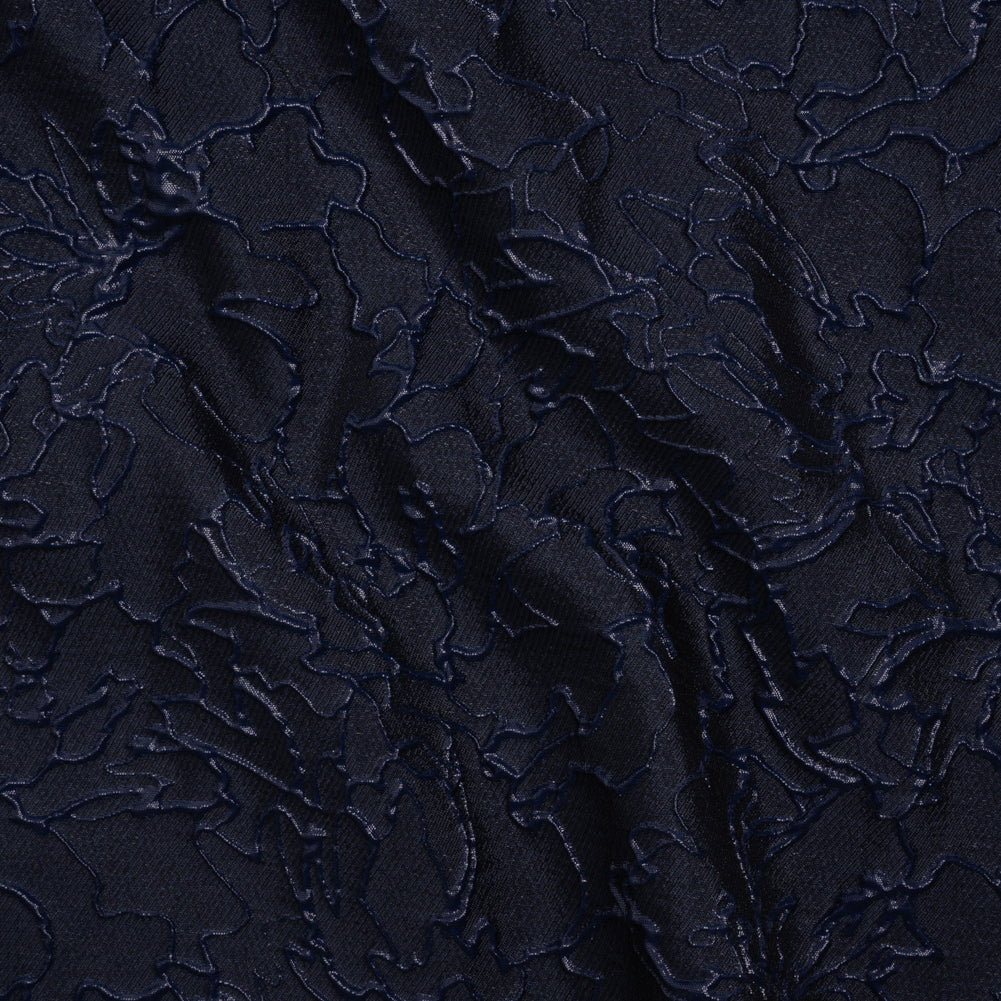 Metallic Luxury Brocade - Navy Floral Outlines