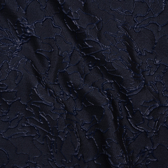 Metallic Luxury Brocade - Navy Floral Outlines