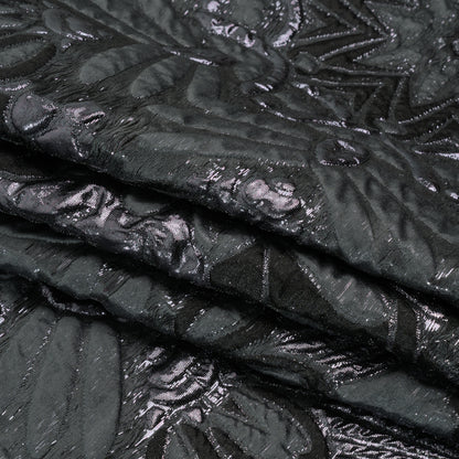 Metallic Luxury Brocade - Gray and Black Floral Medallions and Leaves