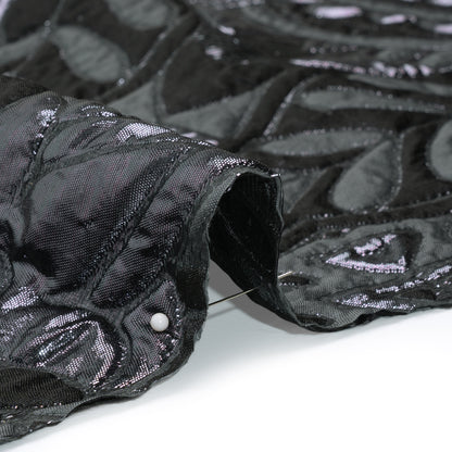 Metallic Luxury Brocade - Gray and Black Floral Medallions and Leaves