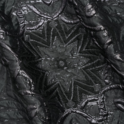 Metallic Luxury Brocade - Gray and Black Floral Medallions and Leaves