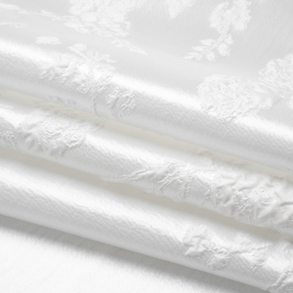 Metallic Luxury Brocade - White Rose Bushes Border - Folded
