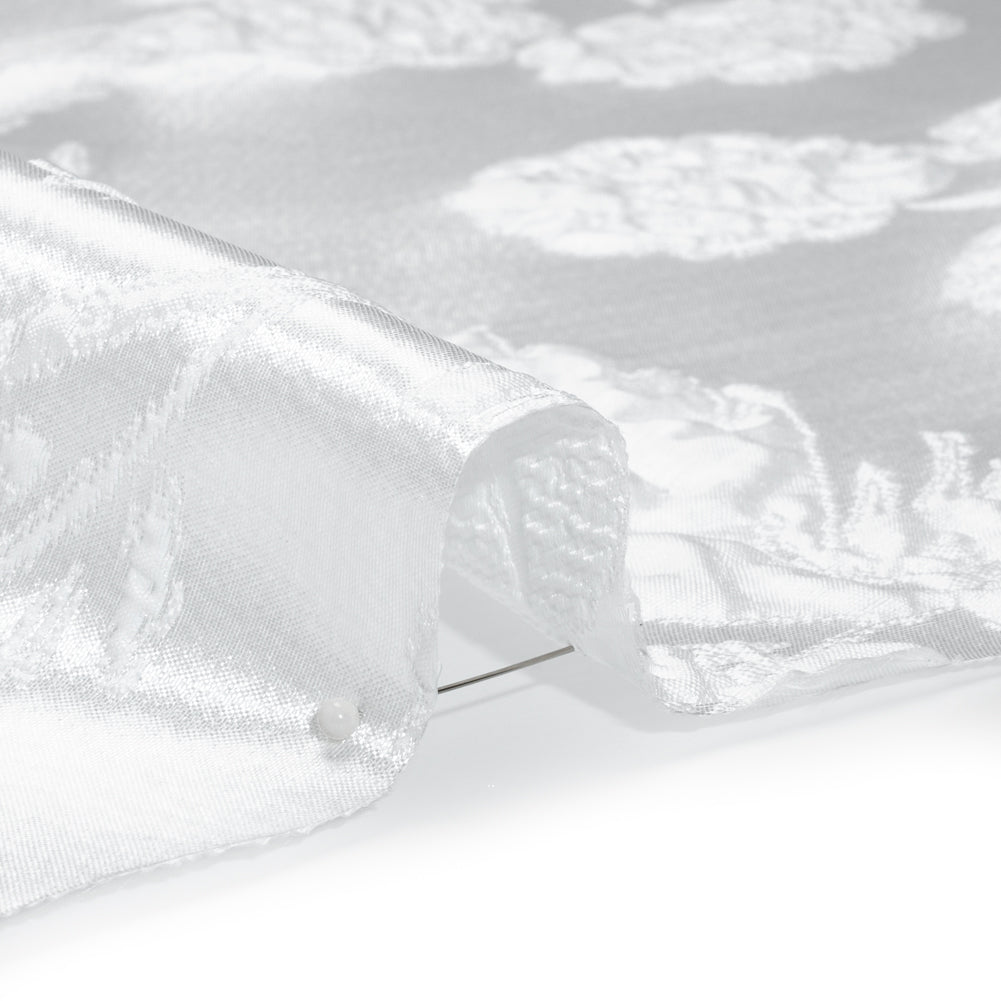 Metallic Luxury Brocade - White Rose Bushes Border - Detail