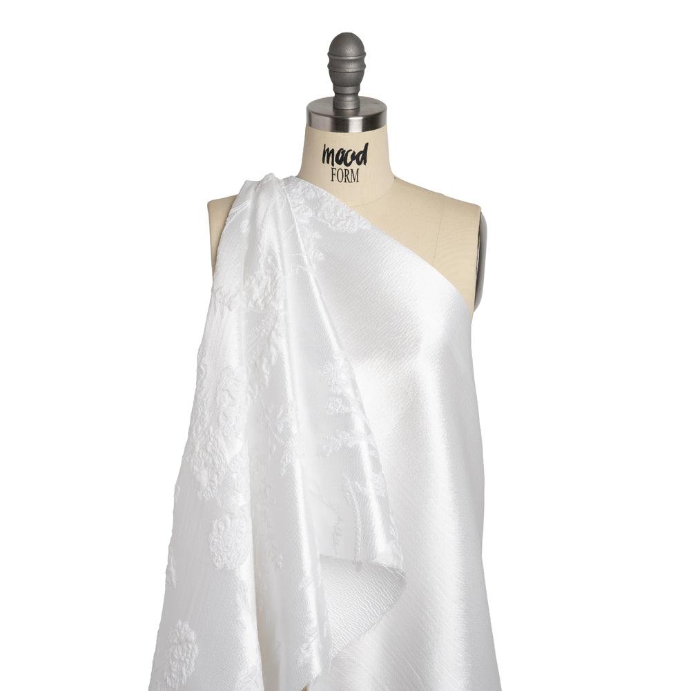 Metallic Luxury Brocade - White Rose Bushes Border - Drape