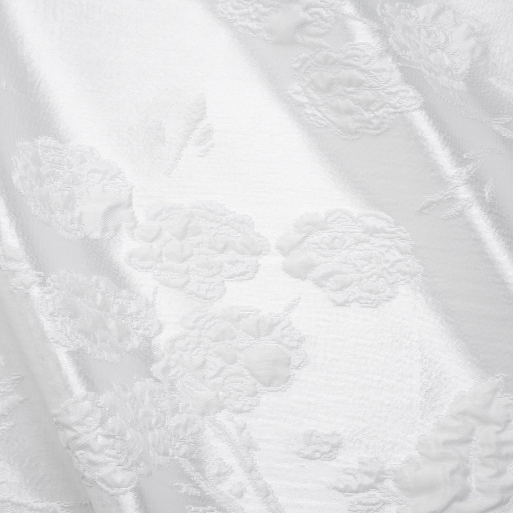 Metallic Luxury Brocade - White Rose Bushes Border