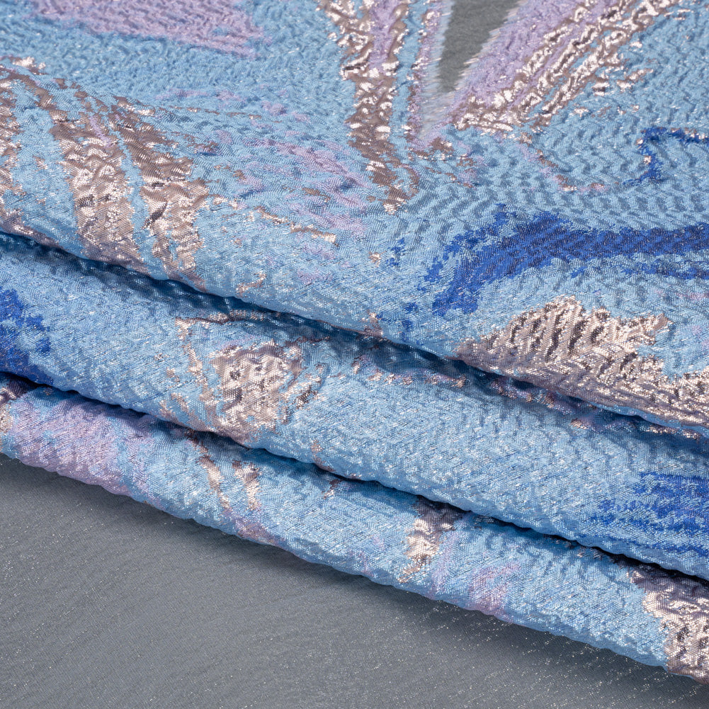 Metallic Luxury Burnout Brocade Panel - Sky Blue and Lilac Painterly Lily - Folded